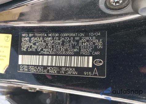 2005 Lexus Es 330 из США, поврежденный, VIN JTHBA30G155083886